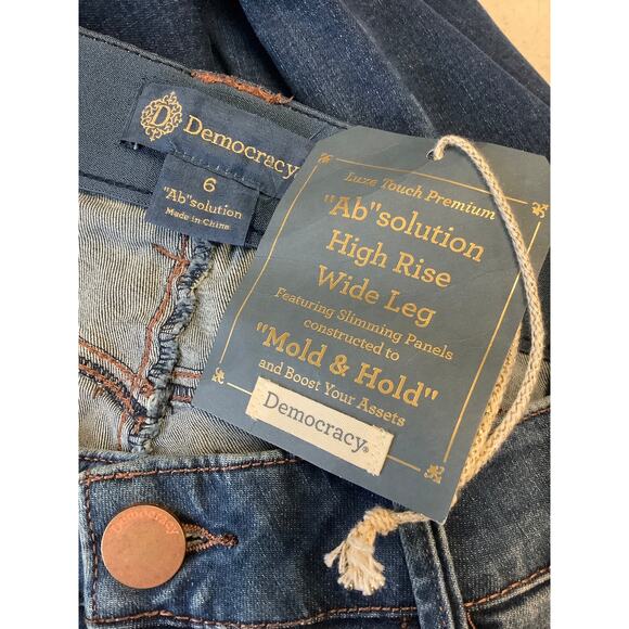 Democracy Womens 6 Blue Denim Ab Solution High Rise Wide Leg Jeans Stretch O5-28 - Picture 7 of 8